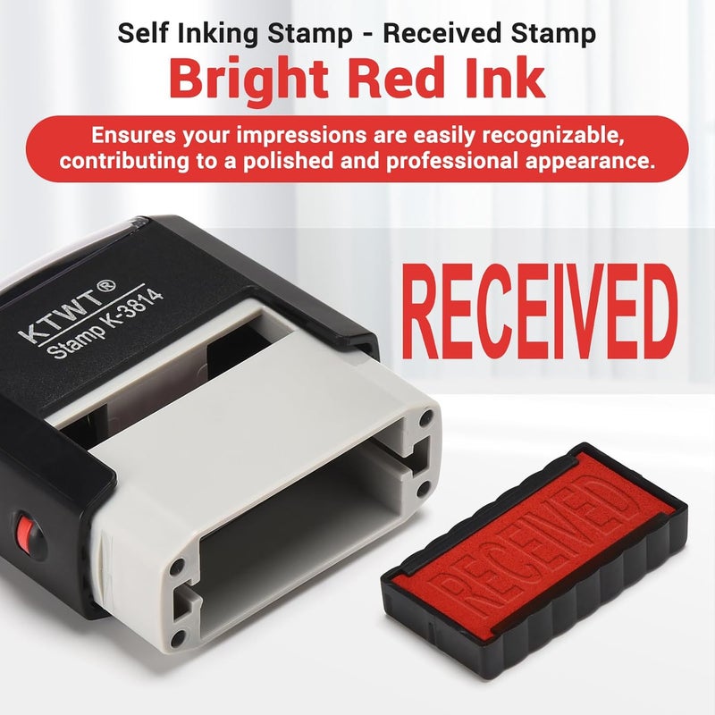 KTWT Received Stamp, Received Self Inking Stamp -Refillable Stampers for Office, Business, Accounting, Bookkeeping, Coding, Legal, Notary, Ordering, Inventory Stamps - Red Ink - Image 2